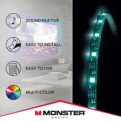 Sound Reactive 6.5 ft Multi-Color LED Light Strip, Remote Control