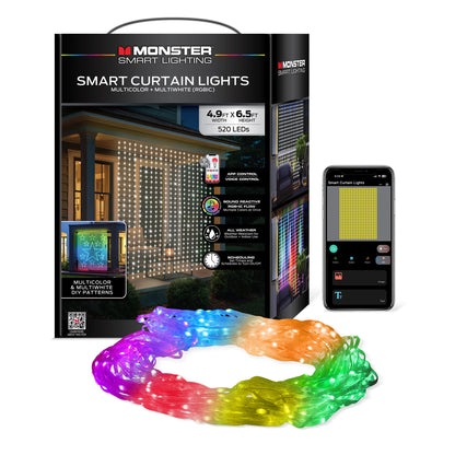 Monster Smart Outdoor Curtain Light Display 4.9ft x 6.5ft Multiwhite Multicolor