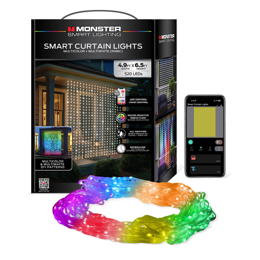 Monster Smart Outdoor Curtain Light Display 4.9ft x 6.5ft Multiwhite Multicolor
