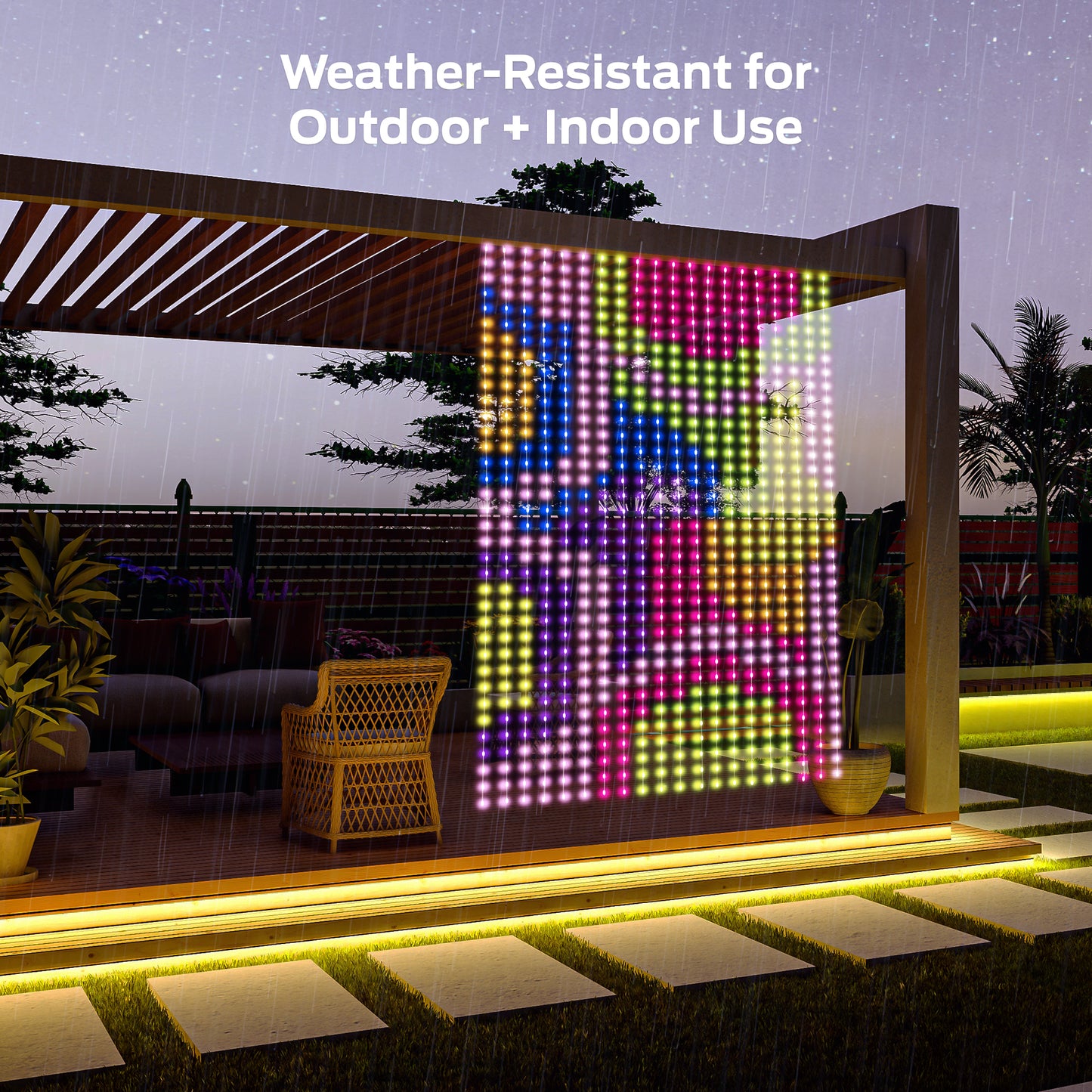 Monster Smart Outdoor Curtain Light Display 4.9ft x 6.5ft Multiwhite Multicolor