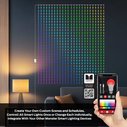 Monster Smart Outdoor Curtain Light Display 4.9ft x 6.5ft Multiwhite Multicolor