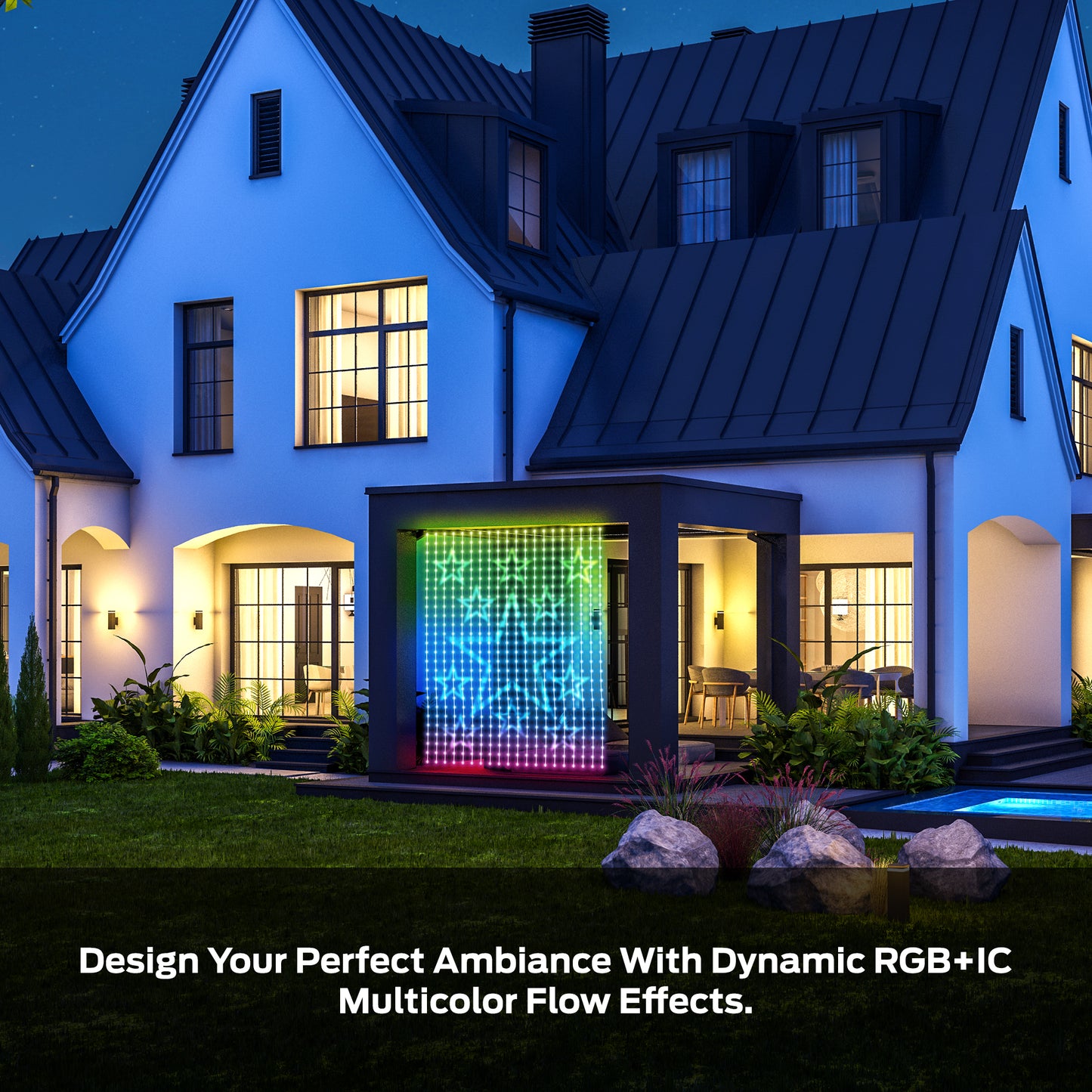 Monster Smart Outdoor Curtain Light Display 4.9ft x 6.5ft Multiwhite Multicolor