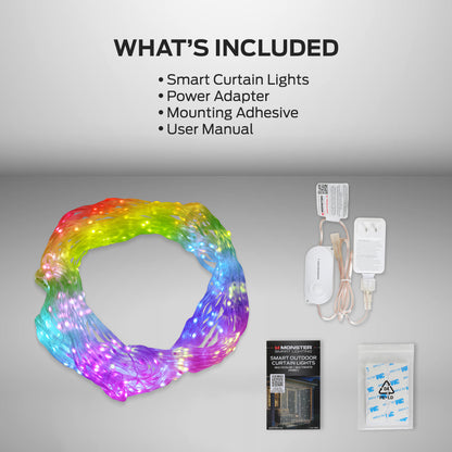 Monster Smart Outdoor Curtain Light Display 4.9ft x 6.5ft Multiwhite Multicolor