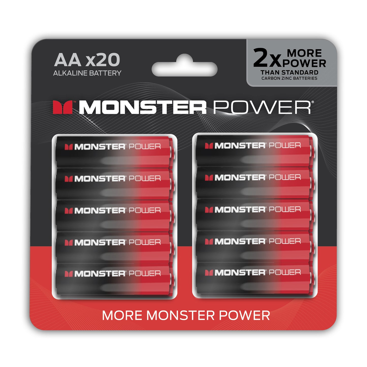Monster AA Alkaline Batteries (20-Pack) | 2X Power Boost for High-Drain Devices