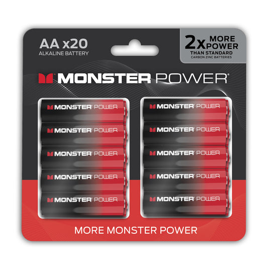 Monster AA Alkaline Batteries (20-Pack) | 2X Power Boost for High-Drain Devices