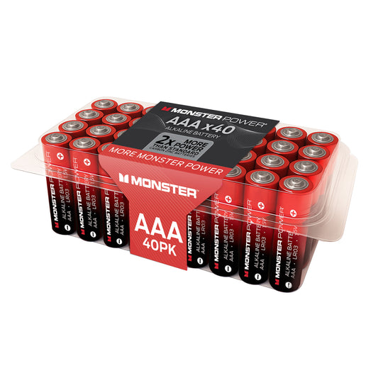 Monster AAA Alkaline Batteries (40-Pack) | 2X Power Boost for High-Drain Devices