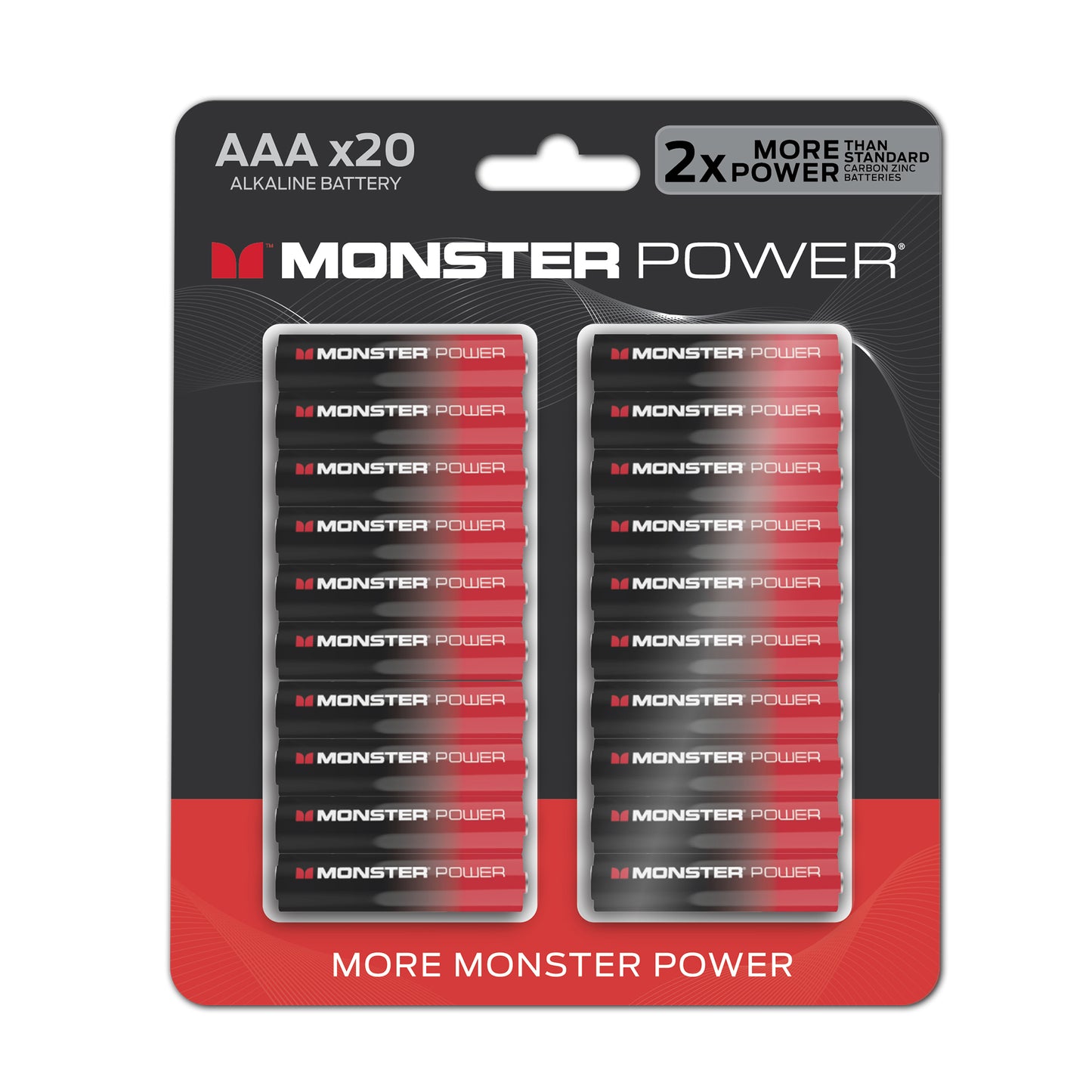 Monster AAA Alkaline Batteries (20-Pack) | 2X Power Boost for High-Drain Devices