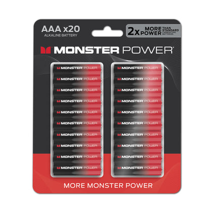 Monster AAA Alkaline Batteries (20-Pack) | 2X Power Boost for High-Drain Devices
