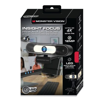 Premium 4K Insight Focus UHD Webcam, Flexible Tripod Included