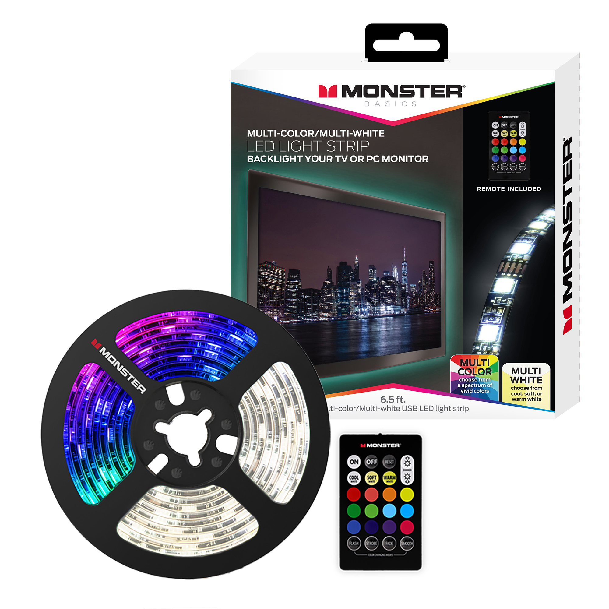 Portret Magnetisch min 6.5 ft Multi-Color and Multi-White LED Light Strip, Remote control -  Monster Illuminessence