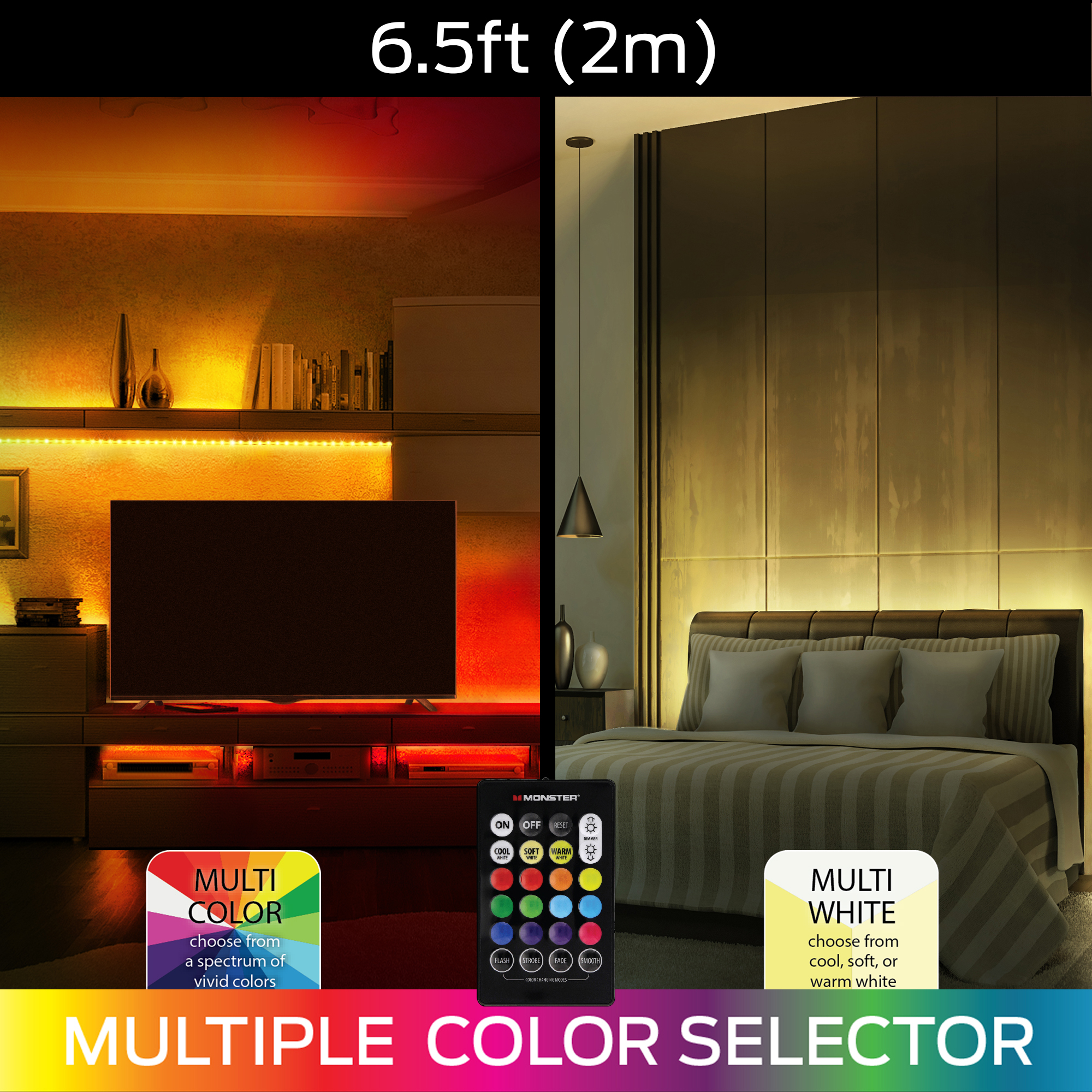 Lav et navn Anzai tab 6.5 ft Multi-Color and Multi-White LED Light Strip, Remote control -  Monster Illuminessence