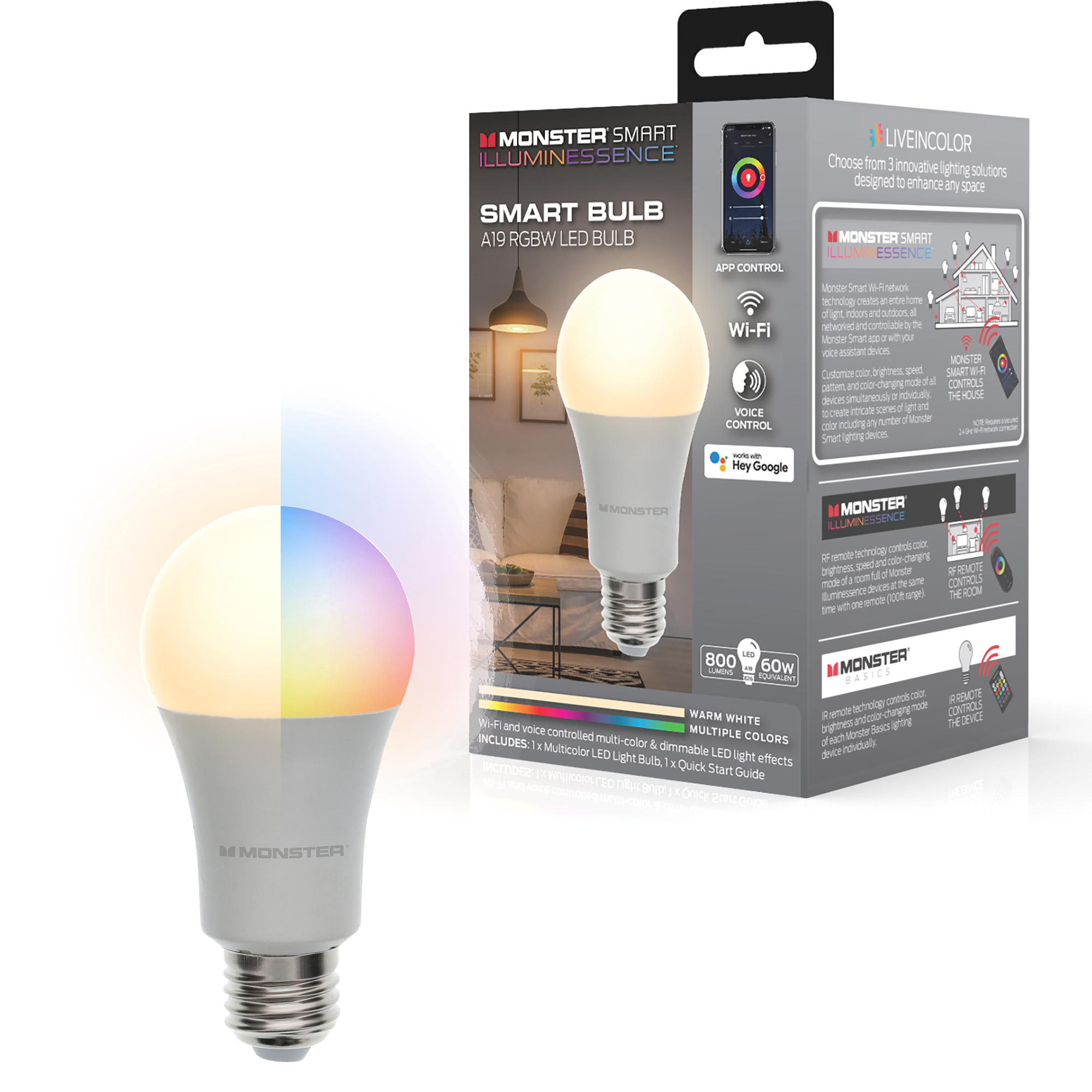 Smart Multi-Color Warm White LED A19/E26 Light Bulb Monster Illuminessence