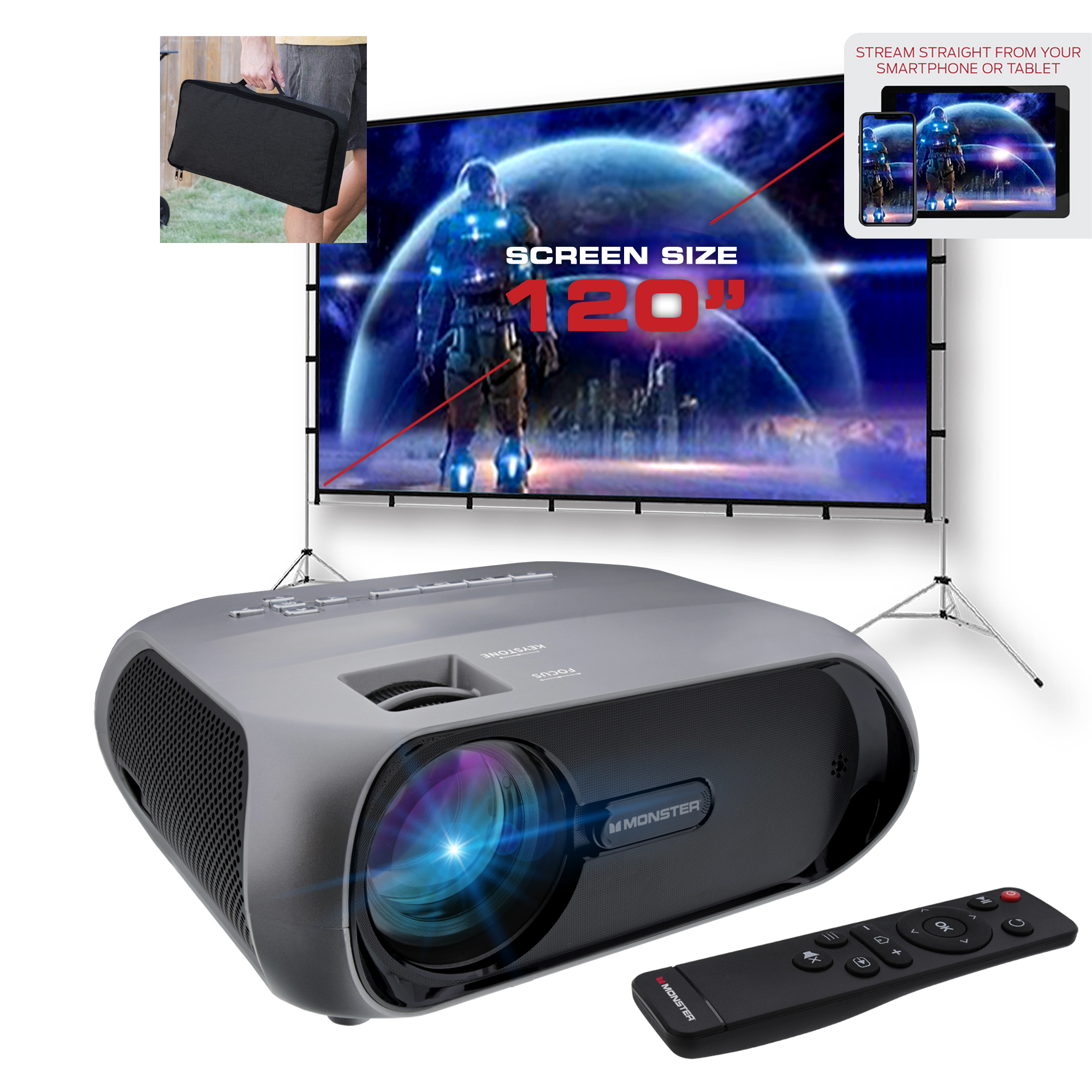 mm uafhængigt skylle Wireless 1080P FHD TFT LCD Image Stream Projector, 6pc Kit, Remote Control  - Monster Illuminessence