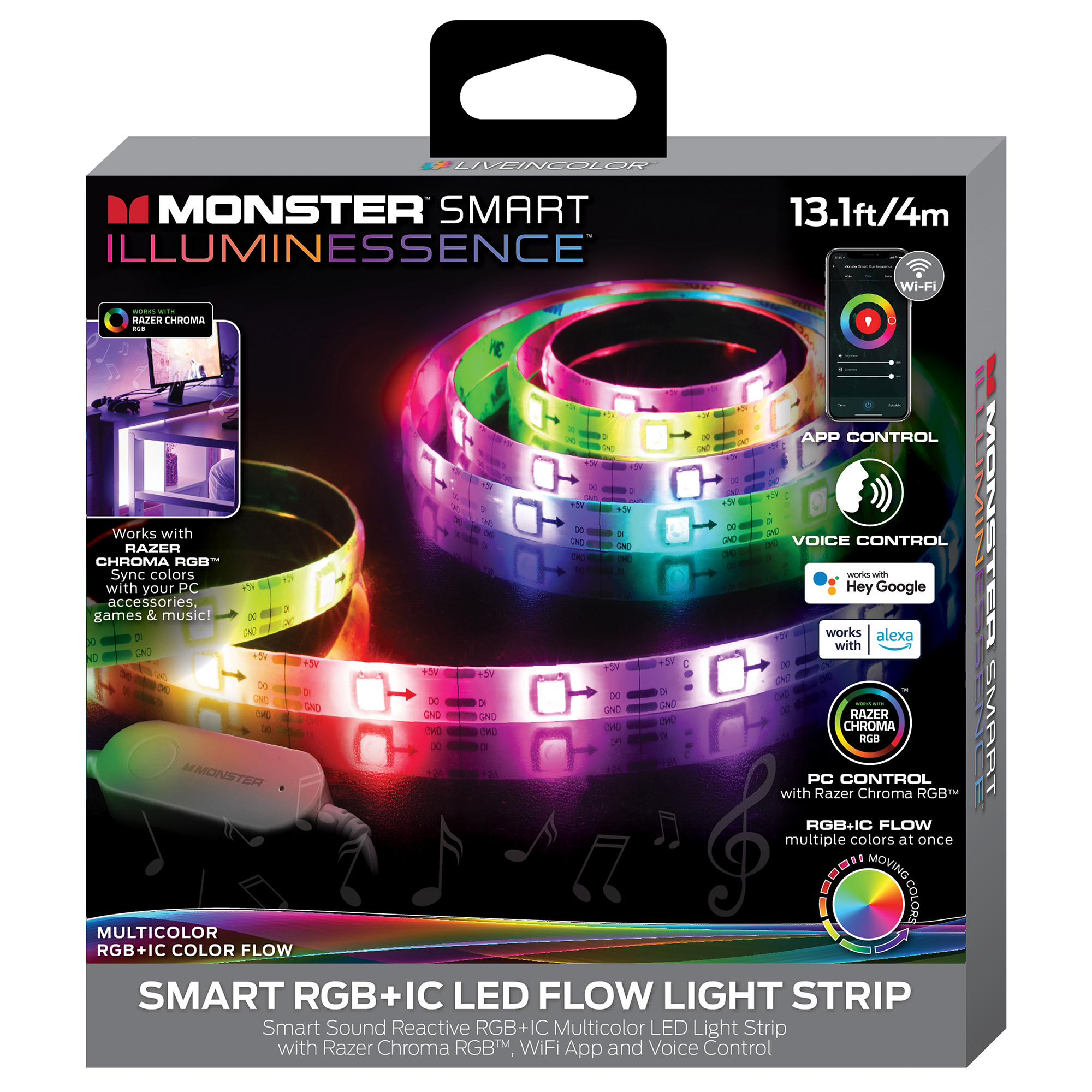 13.1ft Smart Sound Reactive RGBIC Multi-color Flow Effect LED Strip with - Monster Illuminessence