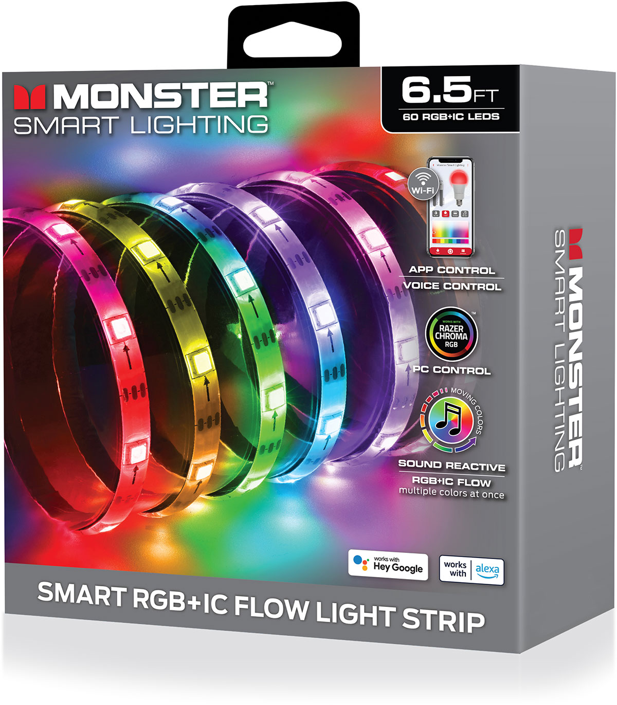 Monster 6.5ft Multicolor Car LED Light Strip, Customizable Lighting, Works  Anywhere